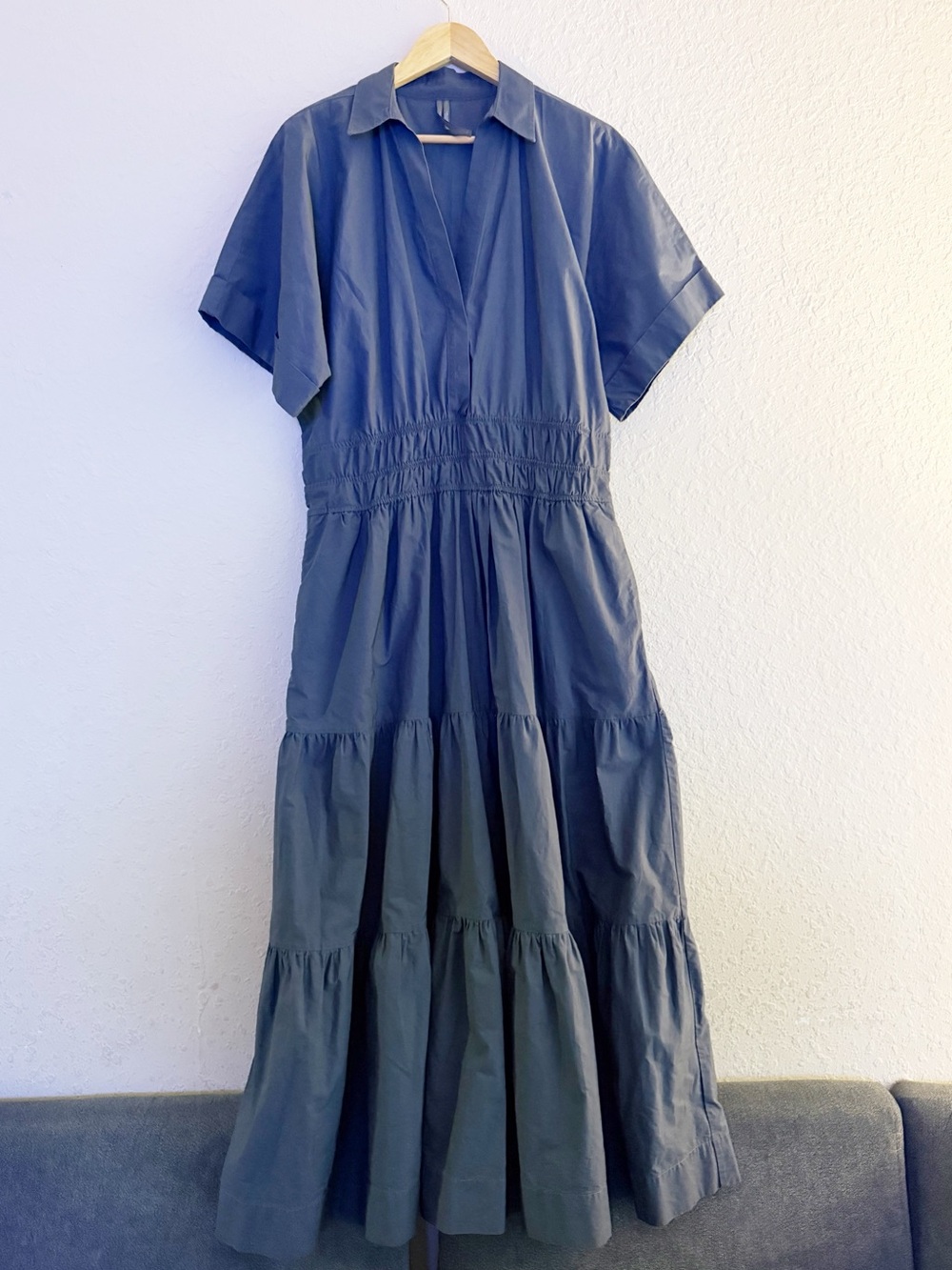 Anthropologie Somerset Blue Cotton Tiered Midi Maxi Shirt Dress Size 1x